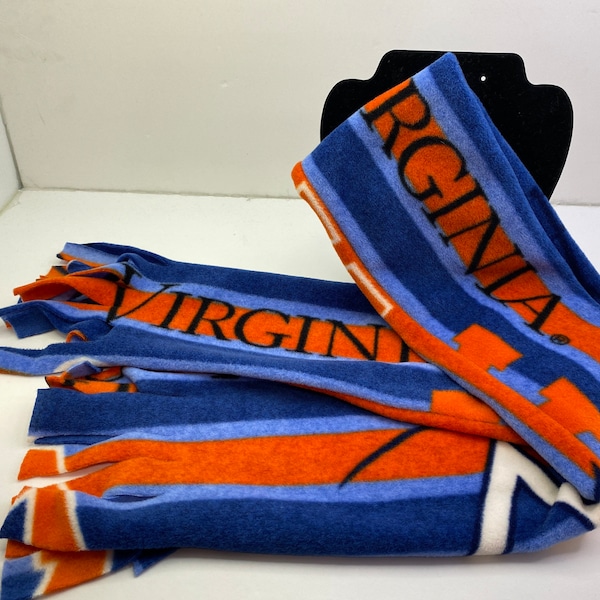 University Of Virginia UVA Wahoos NCAA College Stripe - Tube 2 Layer Fleece Scarf with Fringed Ends 5.5" x 58" Handmade New