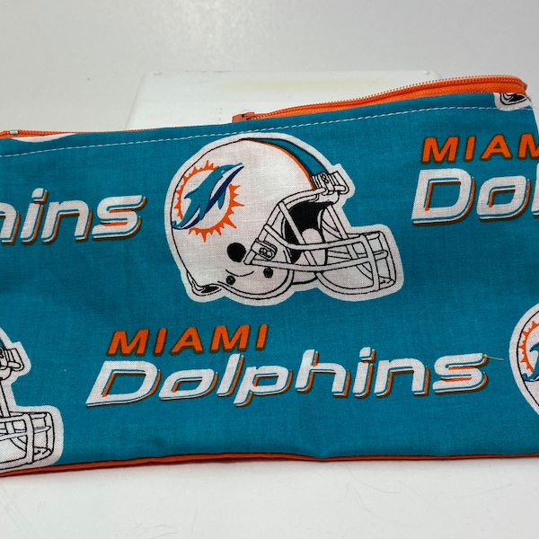 NFL Miami Dolphins - Pochette en coton à fermeture éclair 5 x 20 cm Étui de transport doublé fait main 2 épaisseurs Crayon de maquillage et plus