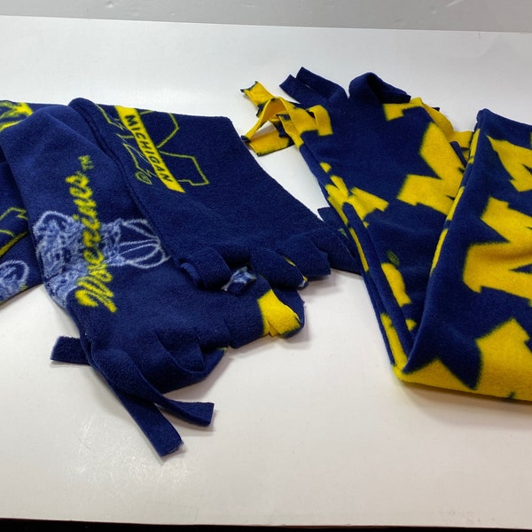 University of Michigan Wolverines NCAA College- Tube 2 Layer Fleece Scarf with Fringed Ends 5.5" x 58" Handmade New