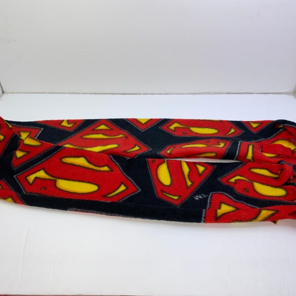 Superman   on Black Background - Tube 2 Layer Fleece Scarf with Fringed Ends 5.5" x 58" Handmade New