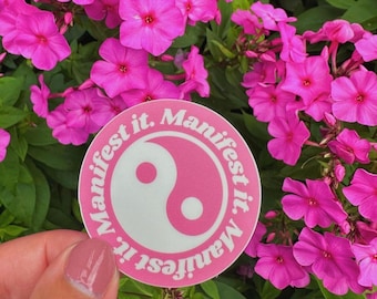 Manifest It Sticker, Small Pink Ying Yang, Positive Vibes Only, Spread Positivity, Manifestation