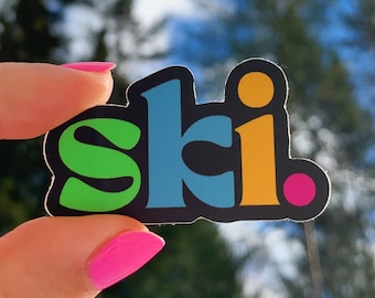 Ski Sticker, Small Black | Vinyl Die Cut for Helmet, Gear, Water Bottle