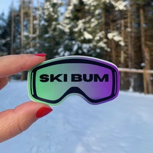 Ski Bum Purple and Green Goggle Sticker, Gift for Skiers or Mountain Lovers, Outdoor Vinyl, Gear, Water Bottle, Laptop, Car Stickers