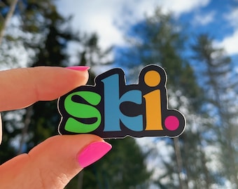 Ski Sticker, Small Black | Vinyl Die Cut for Helmet, Gear, Water Bottle