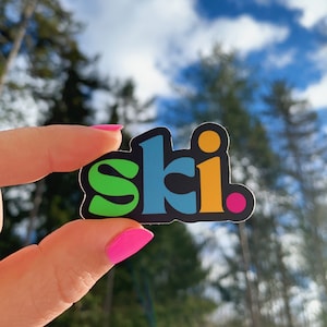 Ski Sticker (Small - Black), Perfect for Gear, Helmet, Skis or Phone, Gift for Skiers, Outdoor Vinyl, Water Bottle, Fun Skiing Stickers
