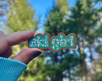 Ski Girl Glitter Sticker - Orange & Teal Vinyl Decal