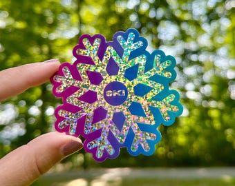 SKI Tie Dye Glitter Snowflake Sticker, Gift for Mountain Lover, Winter Stickers for Water Bottle, Vinyl 3" Die Cut