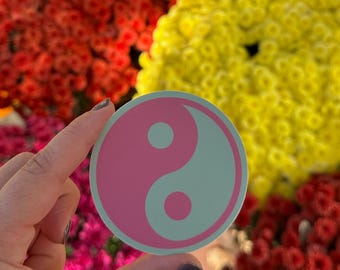 Yin Yang Sticker, Pink & Green, Manifestation and Gratitude Practice