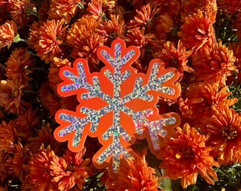 Orange Glitter Snowflake Sticker: Winter Vinyl Decal (3") Show Girl Meets Ski Girl