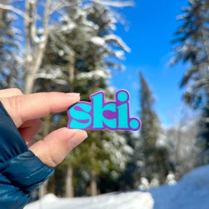 Ski Sticker (Small - Purple), Perfect for Helmet, Skis or Phone, Gift for Skiers, Colorful, Outdoor Vinyl, Water Bottle, Fun Skiing Stickers