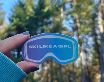 Ski Like a Girl Sticker: Lavender Ski Goggles, Weatherproof Vinyl