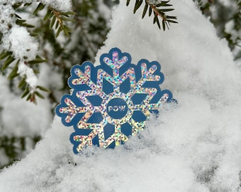 POW Blue Glitter Snowflake Sticker: Winter Vinyl Decal (3")