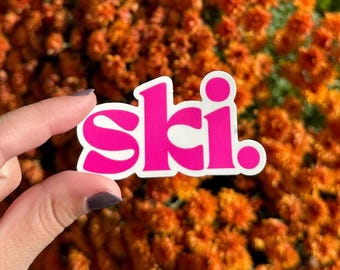 Ski Sticker, Medium Hot Pink | Vinyl Decal for Skiing Gear, Laptop, Water Bottle