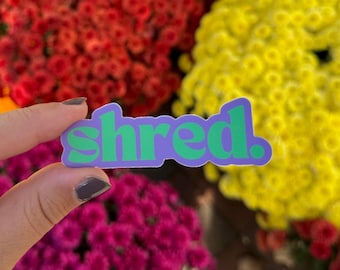 Shred Sticker: Purple + Green Mini, Weatherproof Vinyl Decal for Helmets