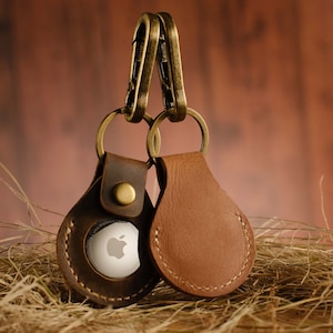 Porte-clés Apple Airtag / Étui Apple Airtag en cuir véritable / Étui Airtag marron / Protecteur Airtag avec matériel amovible en cuivre
