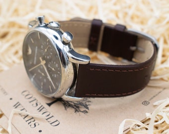 Handmade Personalised 20mm Leather Watch Strap with Silver Buckle/ Mahogany Brown / Genuine leather / Spring Bar Included