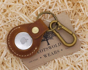 Leather Apple Airtag Keychain / Genuine Leather Apple Airtag Keyring / Tan brown Airtag Holder / Airtag Case / Copper Hardware