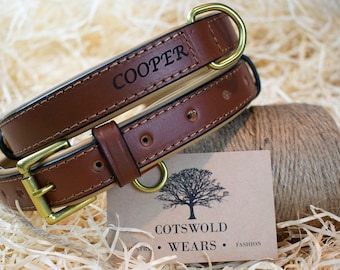 Personalised Brown Leather Dog Collar / Premium Soft Padded Dog Collar / Brass Metal Hardware  / Engraved Dog collar / Puppy and Dog Collar