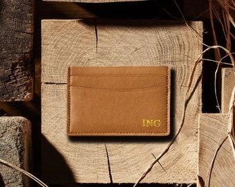 Personalised Leather Card Holder / Slim Brown Minimalist Wallet / Monogrammed Double-Sided Wallet / Card Holder / Fathers Day Gift