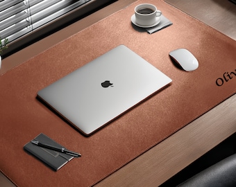 Personalised Vegan Leather Desk Mat with Cork Anti Slip Backing / Water Resistant Computer Pad / Office Desk Mat / Corporate Gift