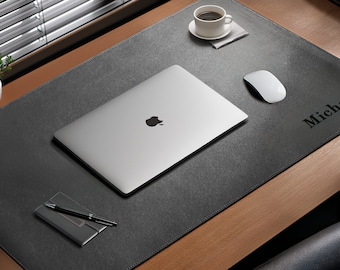 Personalised Vegan Leather Desk Mat with Cork Anti Slip Backing / Water Resistant Computer Pad / Office Desk Mat / Corporate Gift