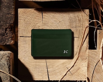 Personalised Slim Genuine Leather Card Holder / Minimalist Wallet for Men & Women / Custom Initials Groomsmen Gift / Embossed Card Case