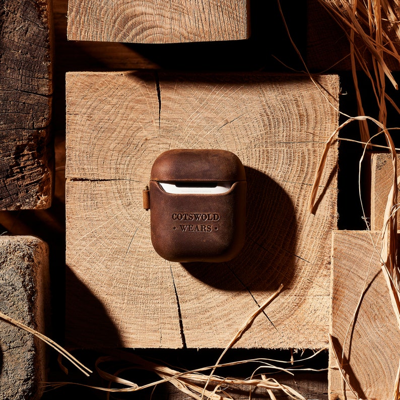 Personalised AirPod 1/2 Generation Case / Genuine Leather AirPod Case / Dark Brown AirPod 1/2 Generation Protector / Apple AirPod Holder image 4
