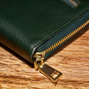 Personalised Women's Genuine Leather Purse / Ladies Racing Green Leather Purse with Coin Holder / Women's Wallet with Golden Metal Hardware image 5