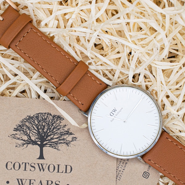 Handmade Personalised 20mm Brown Leather Watch Strap / Genuine Leather  / Rose Gold Buckle / Genuine leather / Spring Bar Included