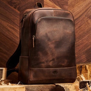 Leather Rucksack with Laptop, Tablet and Phone Storage / Genuine Leather Backpack / Vintage Men&#39;s and Women&#39;s Rucksack / Shoulder Rucksack