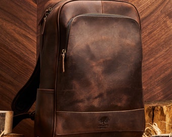 Lederrucksack mit Laptop-, Tablet- und Telefonaufbewahrung / Echtlederrucksack / Vintage Herren- und Damenrucksack / Schulterrucksack