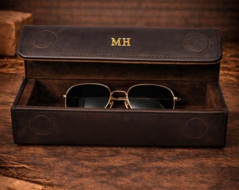 Gepersonaliseerde brillenkoker van echt leer / Draagbare zonnebril- en leesbrilhouder / Magnetische sluiting / Reisbenodigdheden / Cadeau