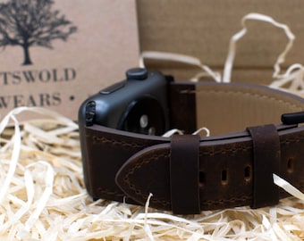 Genuine Leather Apple Watch Band 38 40 41mm 42mm 44mm 45mm 46mm 49mm Series 11 10 9 8 7 6 5 4 3 2 1 SE 3 2 1 Ultra 3 2 1 Dark Brown Bracelet