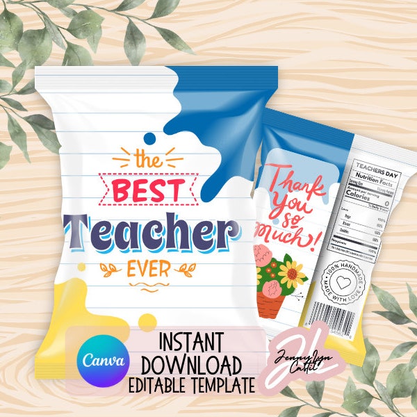 Chip Bag Template Instant Download Editable in Canva Teachers Day Teachers Chip Bag Just Teach Minimalist Chip Bag Best Teacher Ever