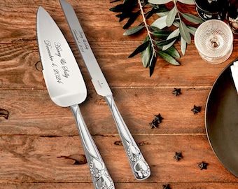 Personalized Crystal Hearts Wedding Cake Knife and Server Set | Elegant Bridal Pastry Knife | Marriage Gift | Luxurious Dessert Silverware
