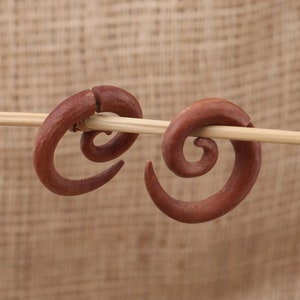 Small Wood Spiral Earrings, Fake Gauge Wood Earrings, Wood Split Gauge Earrings, B13