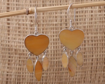 Yellow Heart Shell Earrings, Bali Silver Earrings, Seashell Silver Earrings, B56