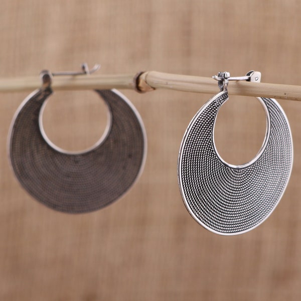 Silver Hoop Earrings, Bali Handmade Earrings, Hoop Earrings Silver 925 Sterling, B56