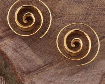Snide Spiral Earrings, Hoop Brass Earrings, Handcarved Earrings, Handmade Jewelry, Brass Accessories, Bali Jewelry, B62