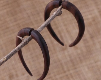 Medium Split Fake Gauge Wood, Wood Carving, Handcarved Earrings, Handmade Jewelry, Wood Accessories, Bali Jewelry, B13
