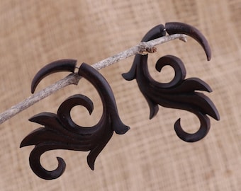 Tribal Style Wood Earrings, Wood Carving, Handcarved Earrings, Handmade Jewelry, Wood Accessories, Bali Jewelry, B19