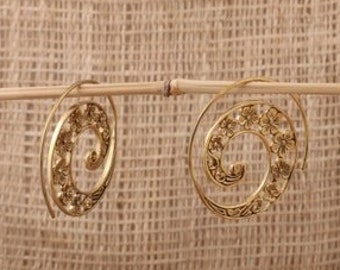 Circle Brass Hoop with Flower, Bali Brass Earrings, B61