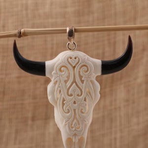 Tribal Bison Head Pendant, Bone Pendant, Bone Carving, Handcarved Pendant, Handmade Jewelry, Bone Accessories, Bali Jewelry, B39