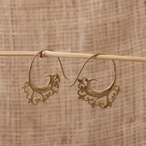 Tribal G Brass Ethnic Earrings, Handcarved Earrings, Handmade Jewelry, Brass Accessories, Bali Jewelry, B65