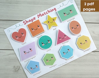 Shapes matching activity printable pdf page, toddler, preschool, homeschool, montessori, learning binder page