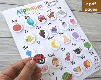 Alphabet beginning sounds busy book printable pdf page, preschool, toddler, homeschool, montessori, adapted learning binder page