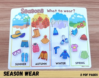 Season wear busy book printable pdf page, toddler, prechool, homeschool, adapted learning binder page