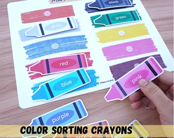Color sorting crayons busy book page or busy binder for toddlers