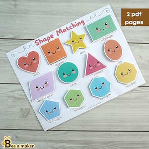 Shapes matching activity printable pdf page, toddler, preschool, homeschool, montessori, learning binder page