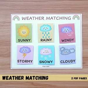 Weather matching busy book printable pdf page, toddler, preschool, homeschool, montessori, adapted learning binder page